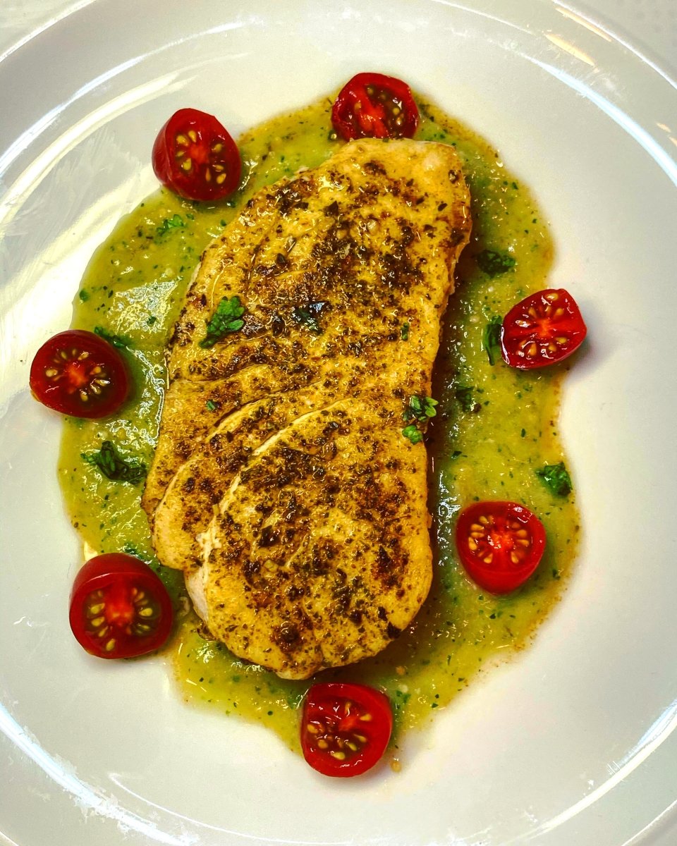 Lola’s Spices Southwest Halibut with a Roasted Tomatillo Salsa - Fresh Fish Fast