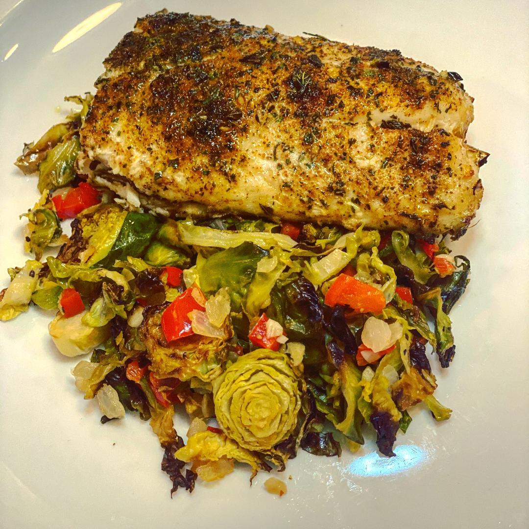 Lola's Spices Southwest Red Snapper and Shaved Brussel Sprouts - Fresh Fish Fast